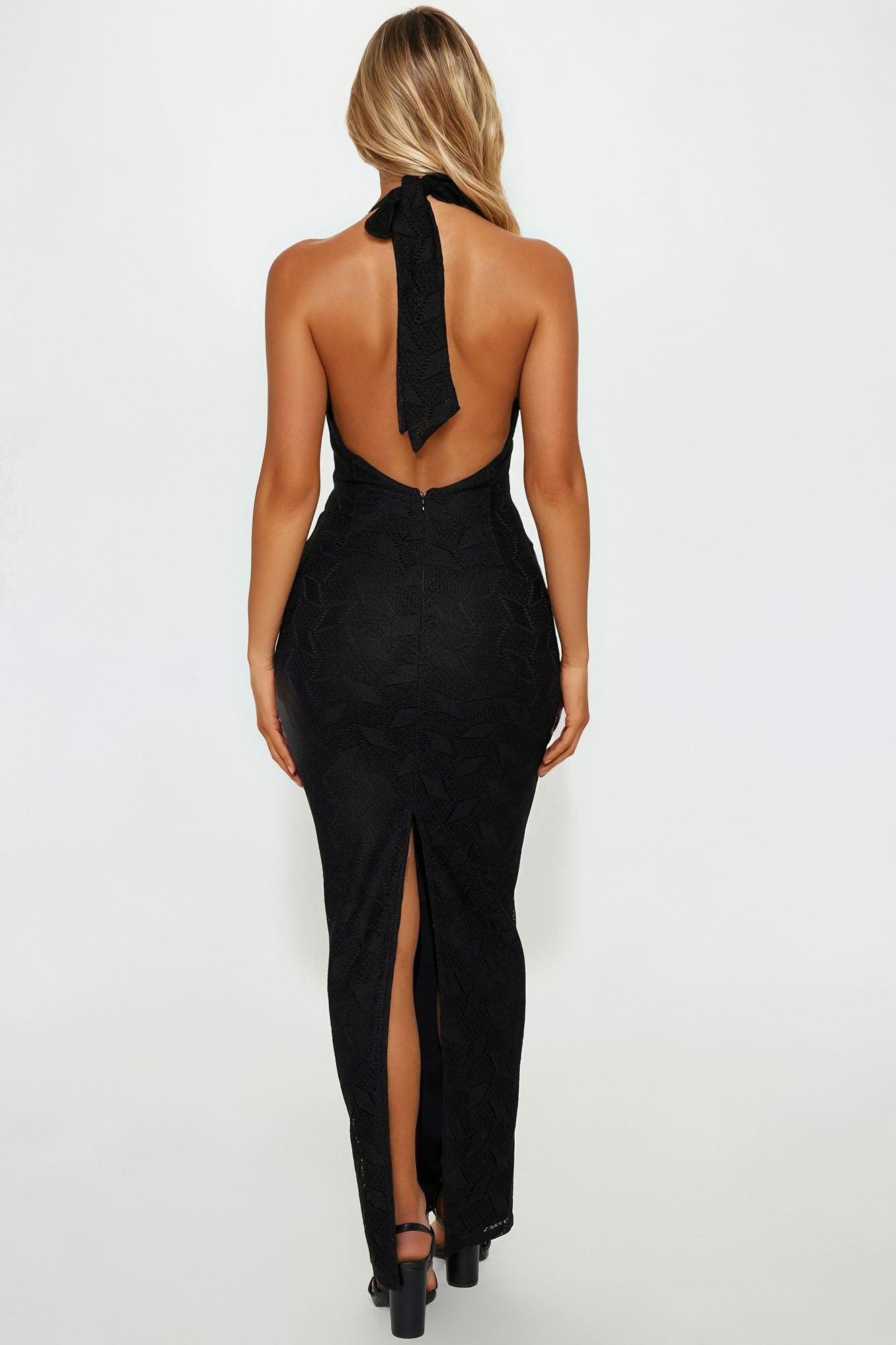 Katy Crochet Backless Maxi Dress - Black Product Image