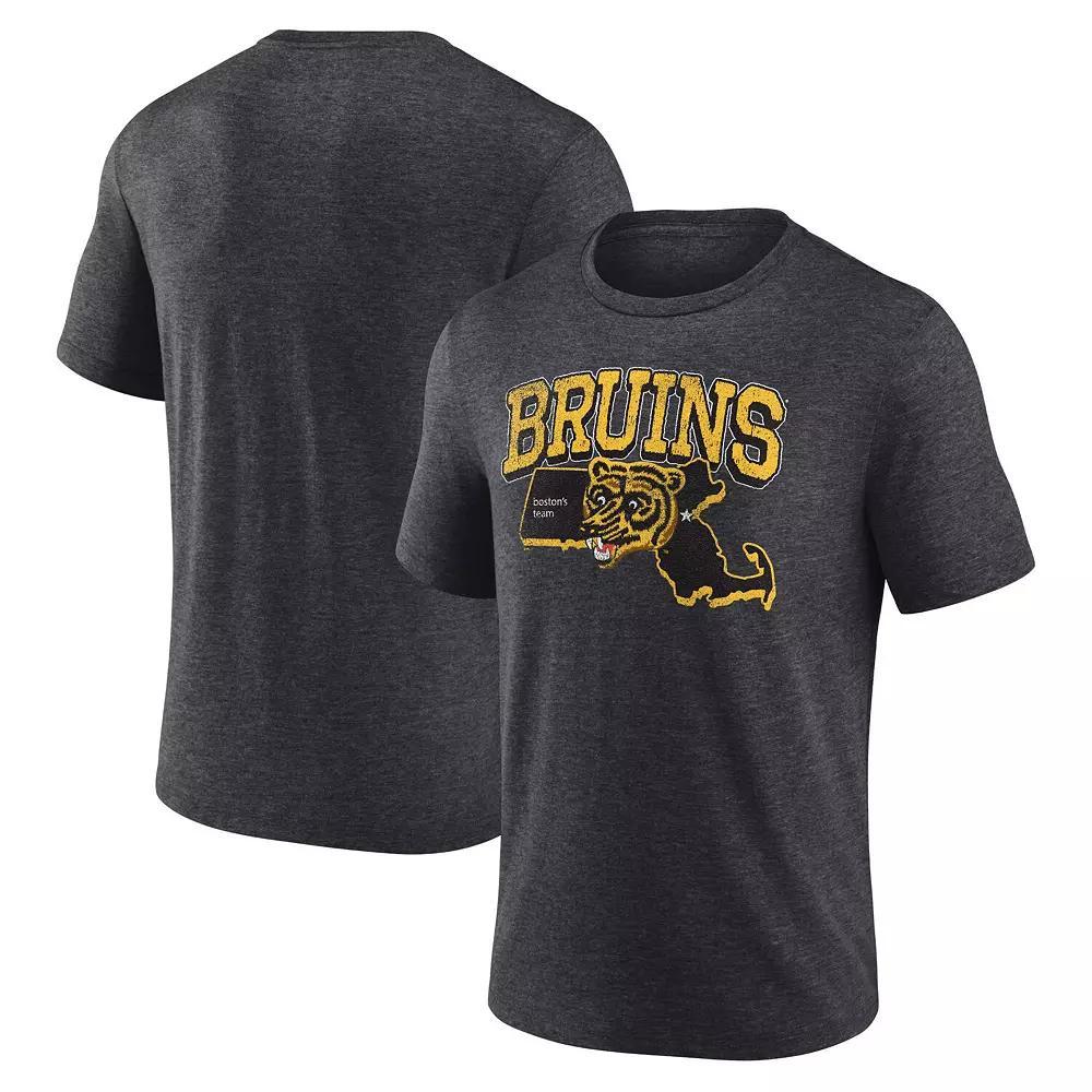 Men's Fanatics Branded  Heather Charcoal Boston Bruins Centennial Team Tri-Blend T-Shirt, Size: Small Product Image