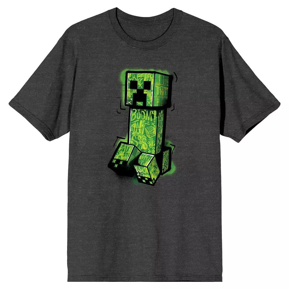 Men's Minecraft Creeper Drawing Short Sleeve Graphic Tee, Size: Small, Gray Product Image
