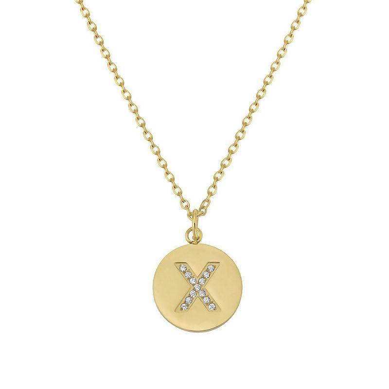 Adornia 14k Gold Plated Cubic Zirconia Engraved Letter Disc Pendant Necklace, Women's, Size: 18", Gold Tone D Product Image