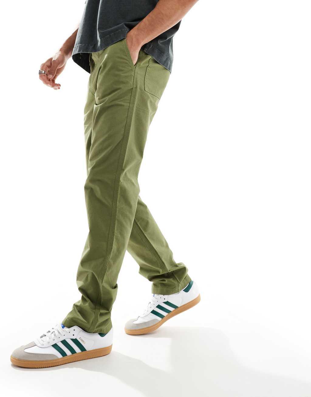 ASOS DESIGN straight fit ripstop pants in olive green - part of a set Product Image