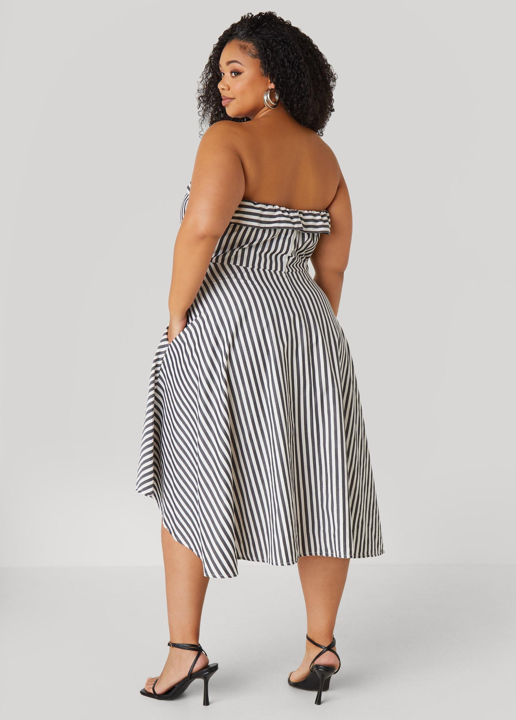 Striped Waist Tied Hi Low Dress Product Image