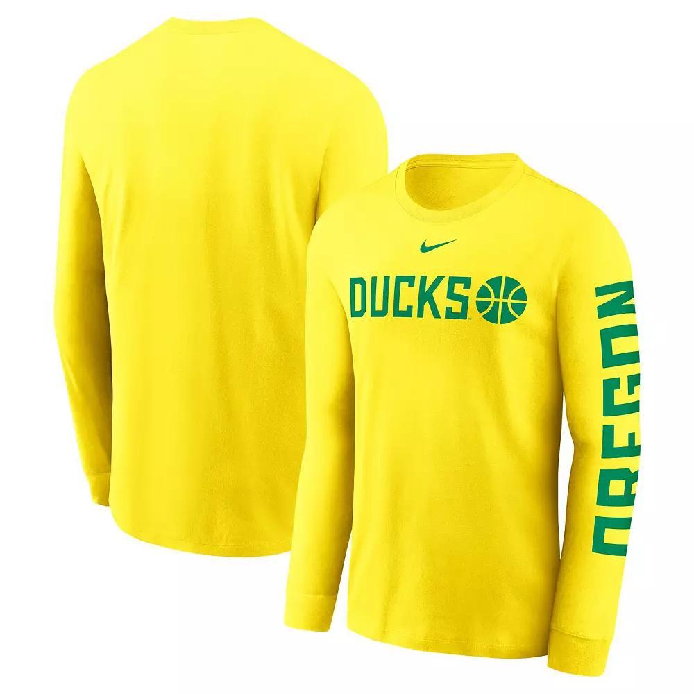 Men's Nike Yellow Oregon Ducks Basketball Icon Two-Hit Long Sleeve T-Shirt, Size: Large Product Image