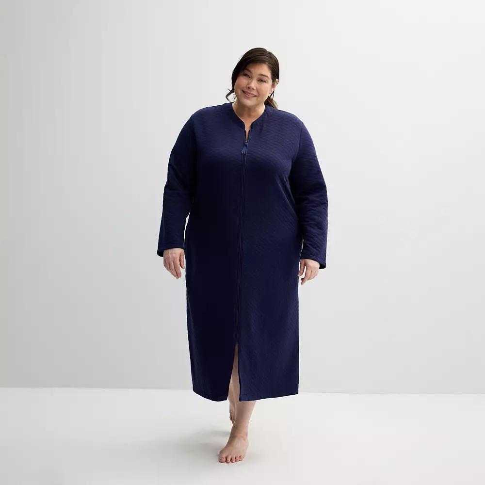 Plus Size Croft & Barrow® Quilted Zip Long Robe, Women's, Size: 1XL, Blue Rae Product Image