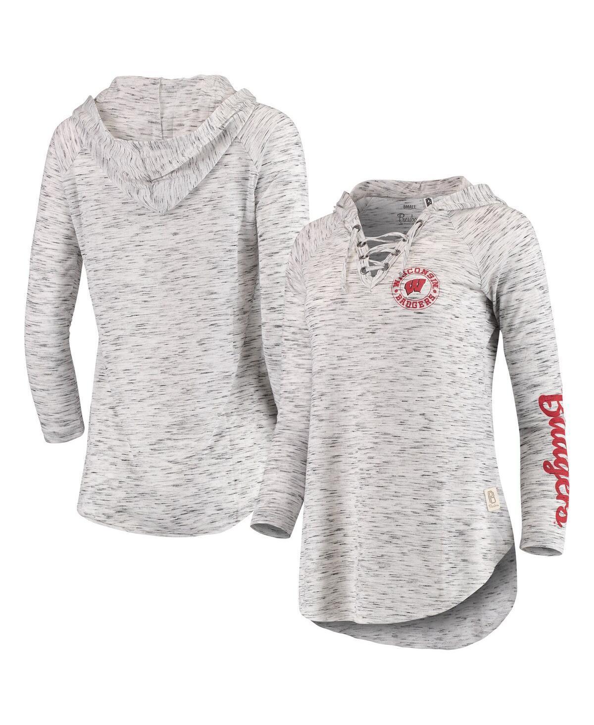 Womens Pressbox Gray Wisconsin Badgers Space Dye Lace-Up V-Neck Long Sleeve T-Shirt Product Image