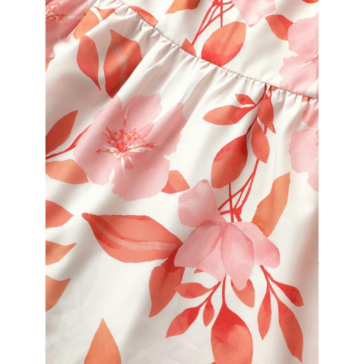 Plus Size Apricot Floral Ruffle Sleeve Elastic Waist Blouse Women Resort Short sleeve Square Neck Vacation Blouses BloomChic 12/L Product Image