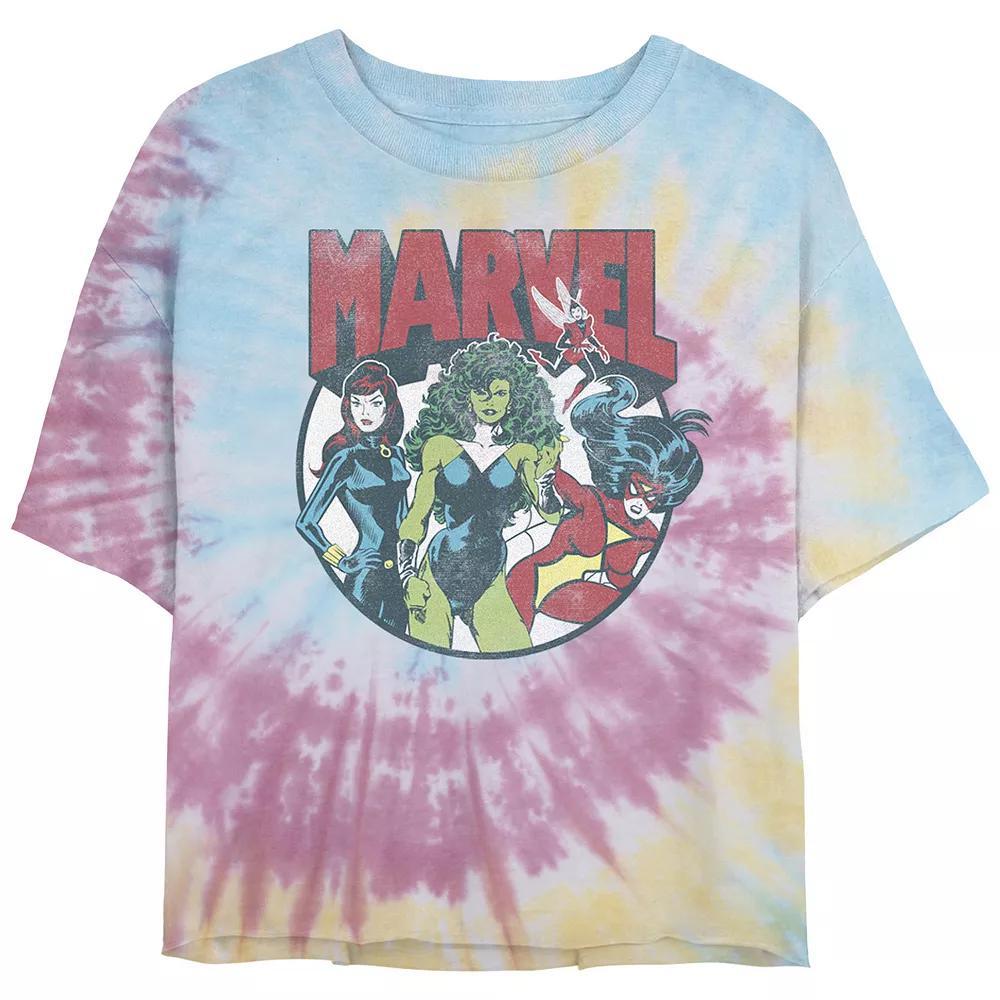 Juniors' Marvel Women Group Circle Shot Tie Dye Tee, Girl's, Size: Large, Blue Pink Light Yellow Product Image