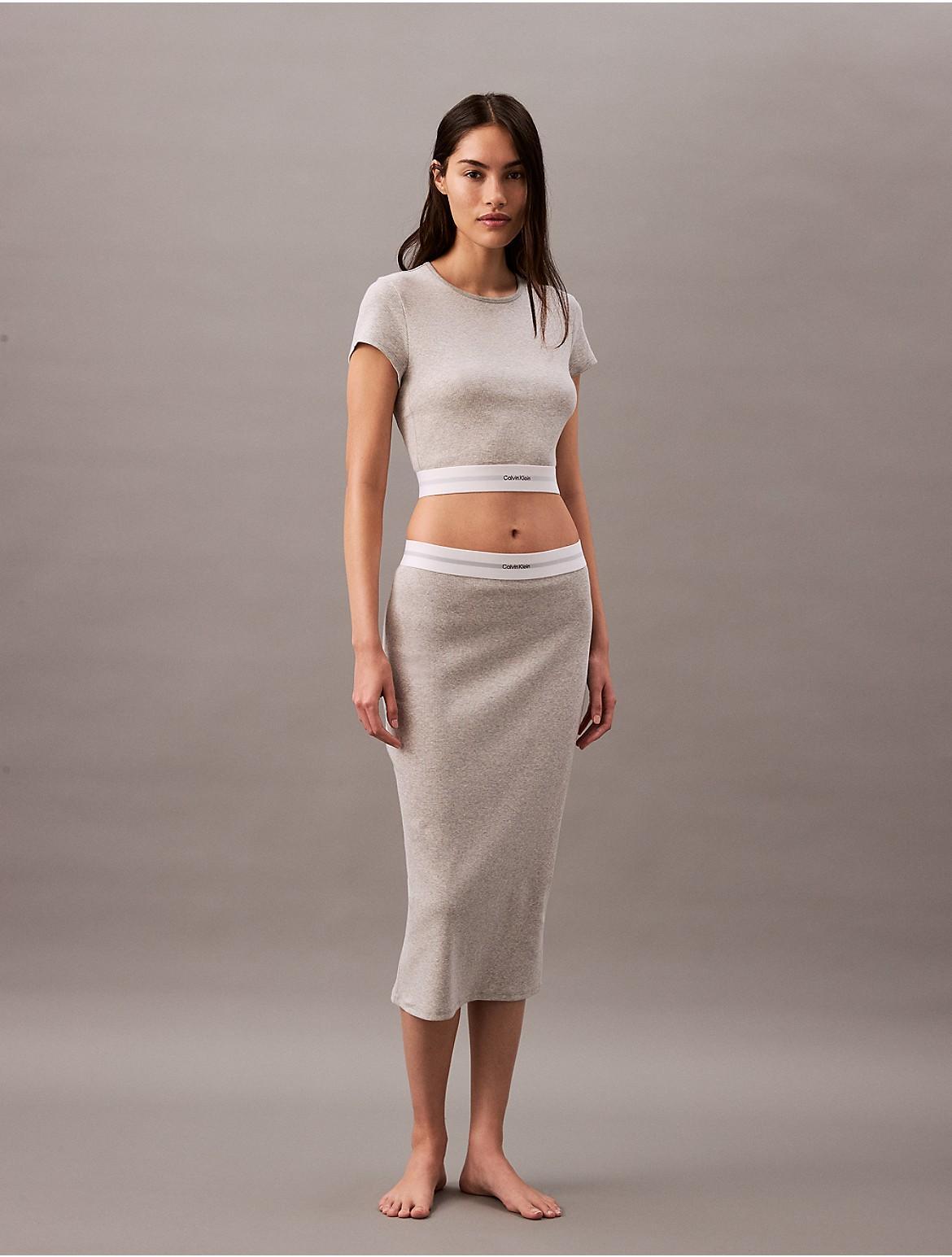 Calvin Klein Women's Cotton Stretch Rib Skirt - Grey - L Product Image