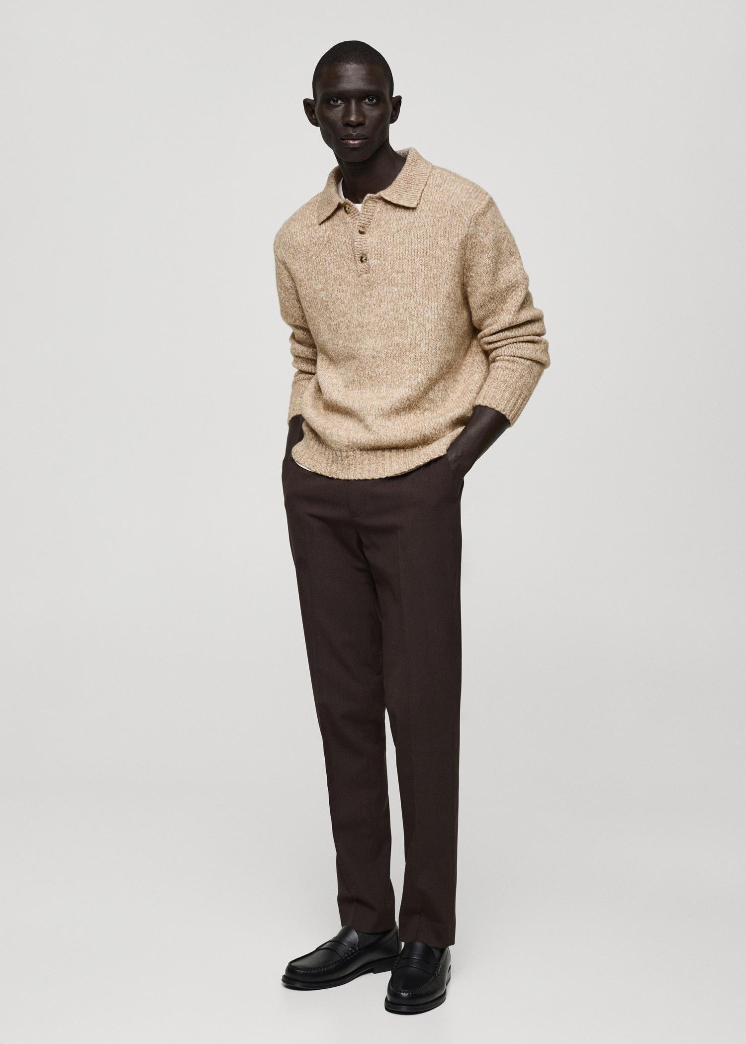Knitted wool blend polo sweater - Men | MANGO USA Product Image