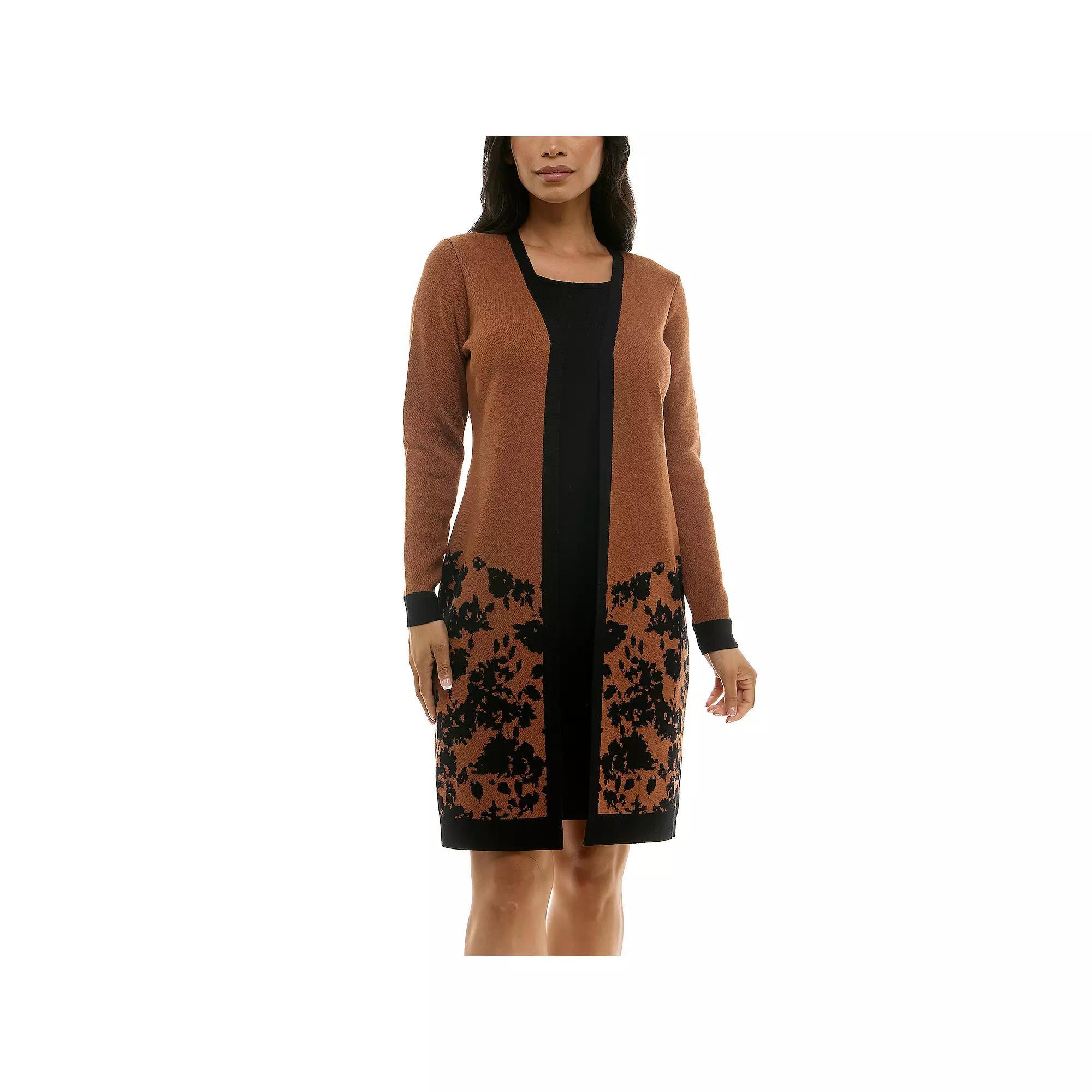 Women's Nina Leonard 2-pc. Sweater & Midi Shift Dress Set, Size: XL, Red Black Product Image