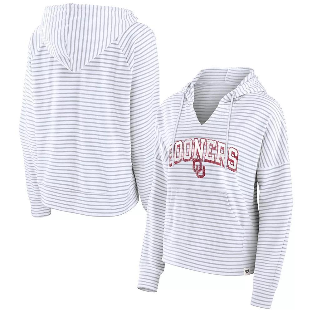 Women's Fanatics Branded  White Oklahoma Sooners Striped Notch Neck Pullover Hoodie, Size: Medium Product Image