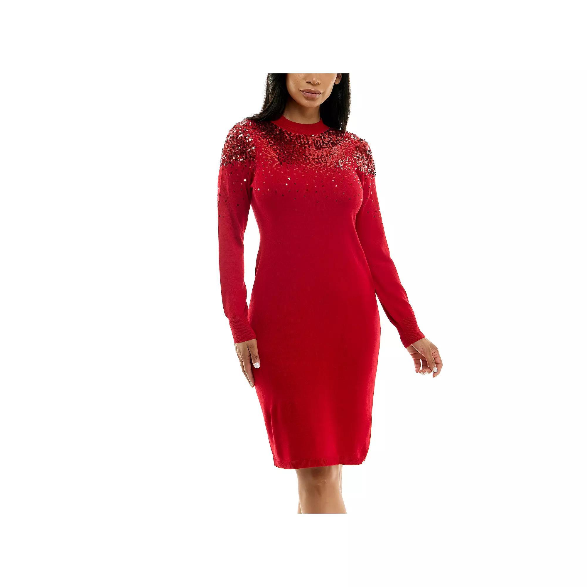 Women's Nina Leonard Sequins Sweater Dress, Size: Small, Black Product Image