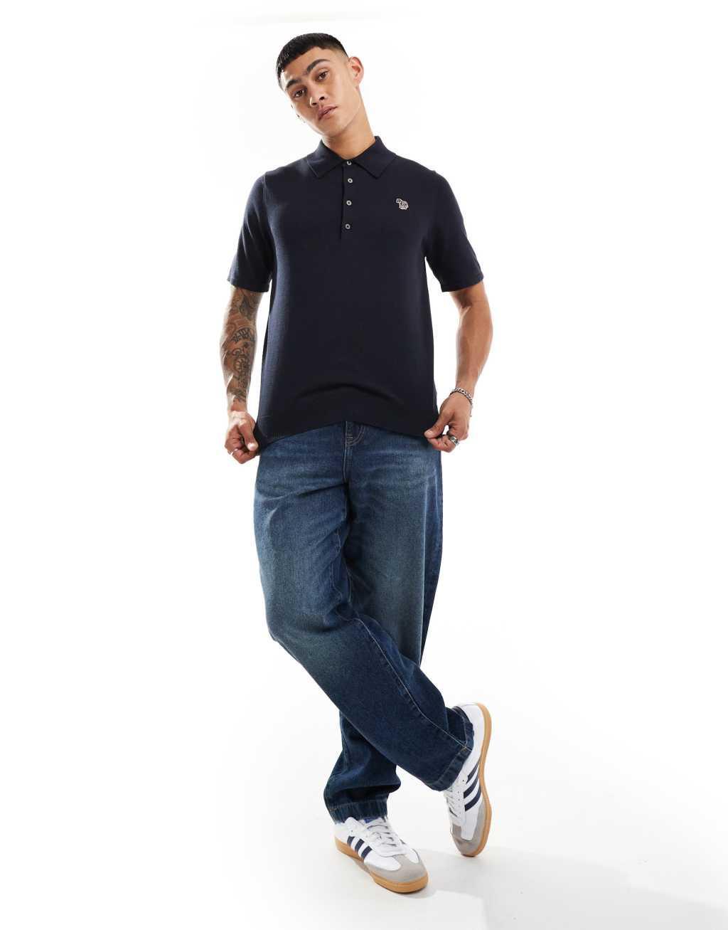 PS Paul Smith knit polo with zebra logo in navy Product Image