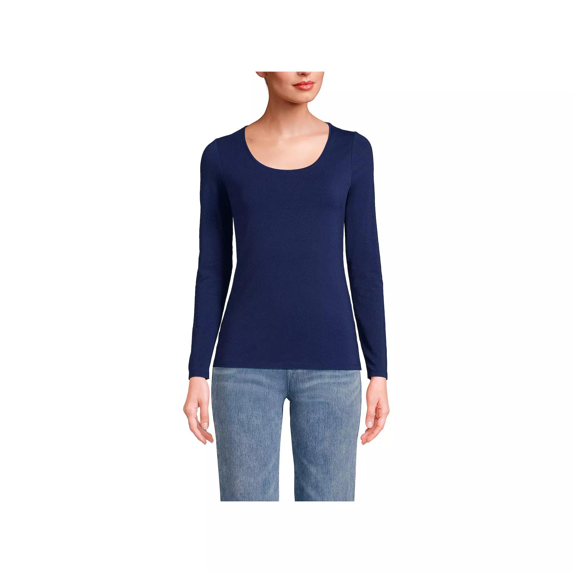 Women's Lands' End Lightweight Scoopneck Long-Sleeve Tee, Size: XS, Deep  Blue Product Image