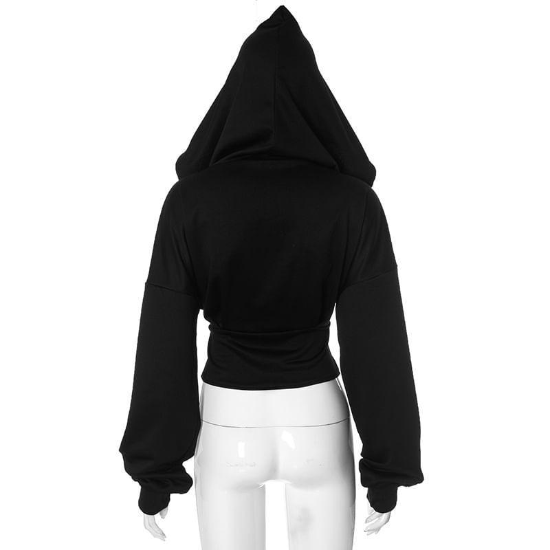 Plain Zip-Up Crop Hoodie Product Image
