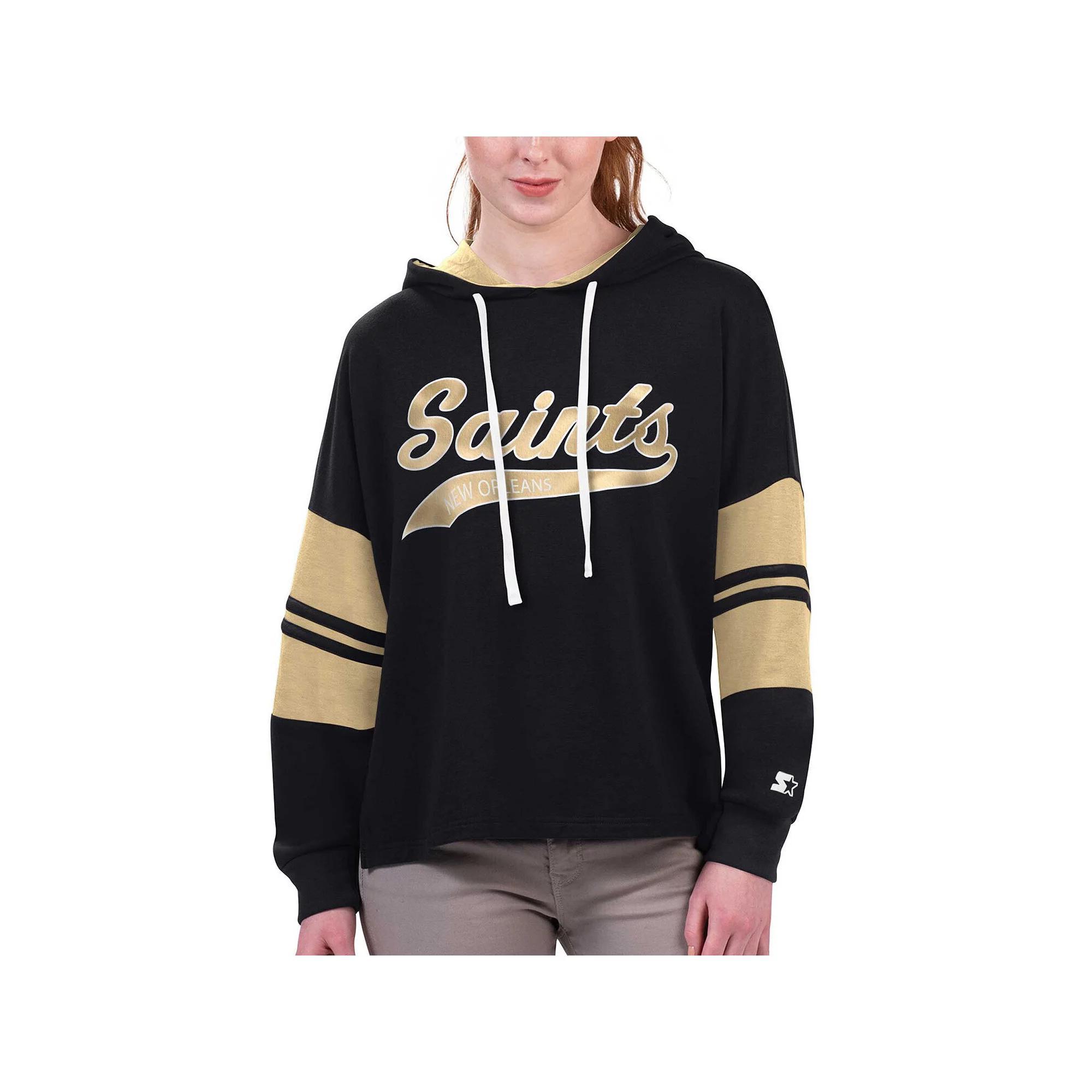 Womens Starter New Orleans Saints Bump And Run Long Sleeve Hoodie T-Shirt Product Image