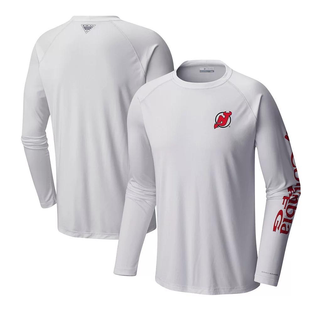 Men's  Columbia White Chicago Blackhawks Terminal Tackle Omni-Shade Raglan Long Sleeve T-Shirt, Size: Large Product Image