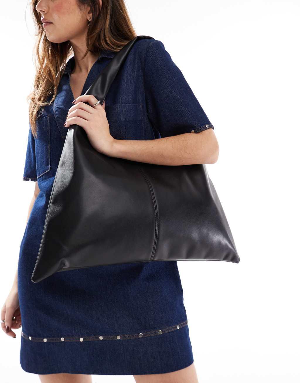 Glamorous winged shoulder tote bag in black  Product Image