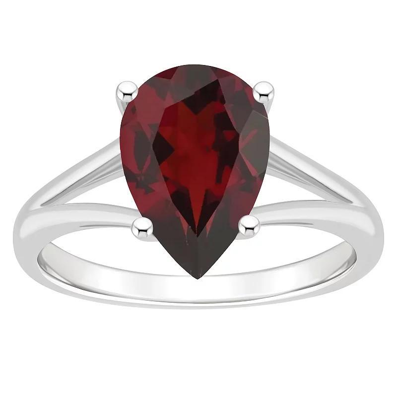Alyson Layne Sterling Silver 12 mm x 8 mm Pear Shape Gemstone Split Shank Solitaire Ring, Women's, Size: 6, Red Product Image
