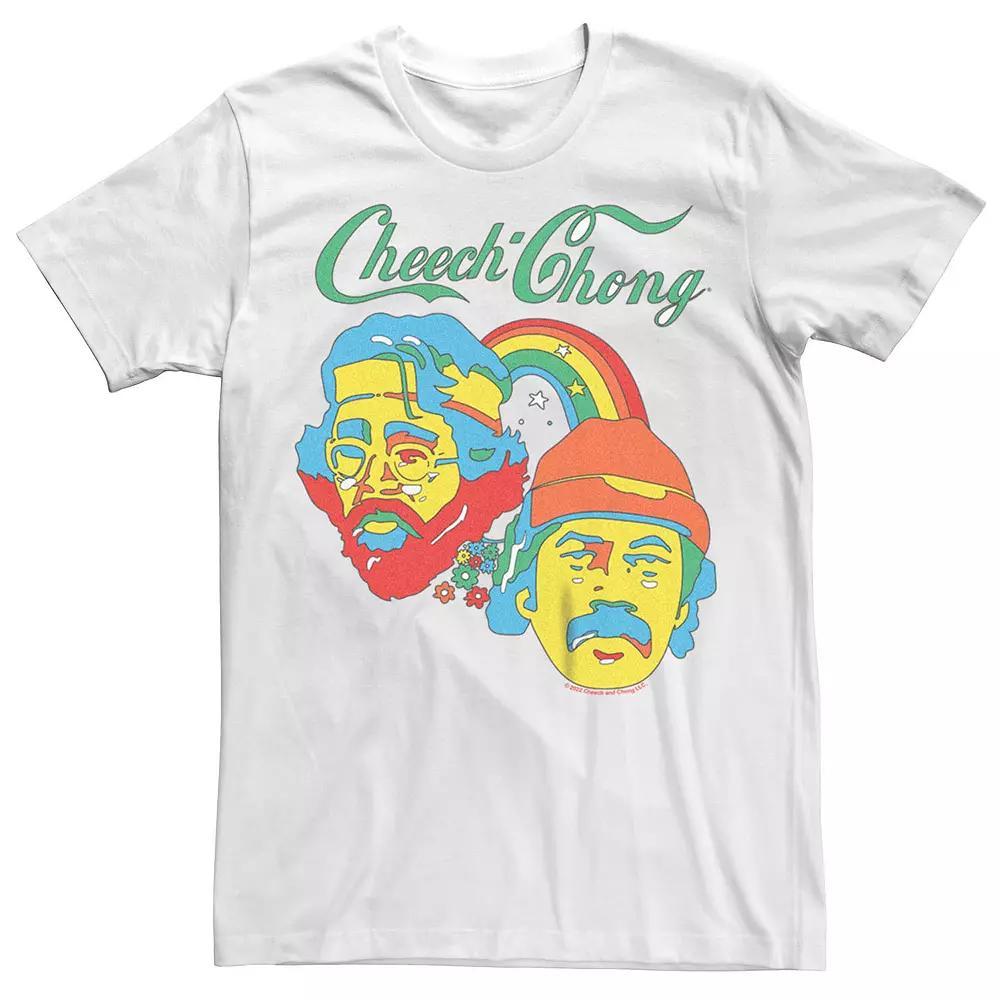 Men's Cheech And Chong Rainbow Faces Tee, Size: Medium, White Product Image
