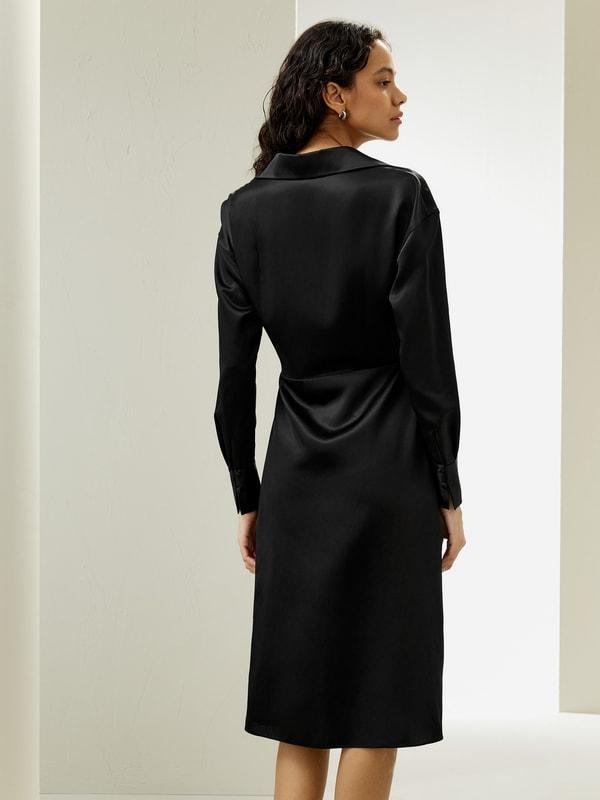 Collared Silk Wrap Dress Product Image