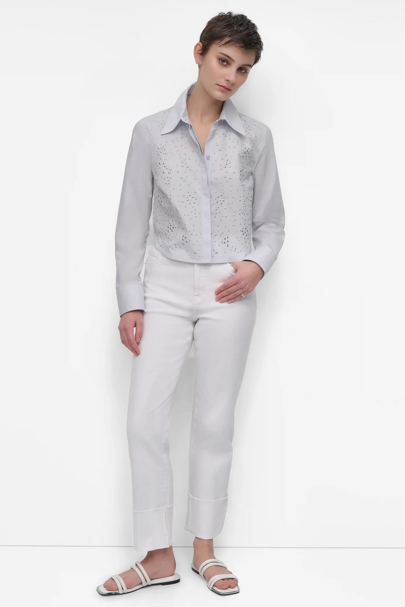 LONG SLEEVE POPLIN TOP WITH DOME STUDS Product Image