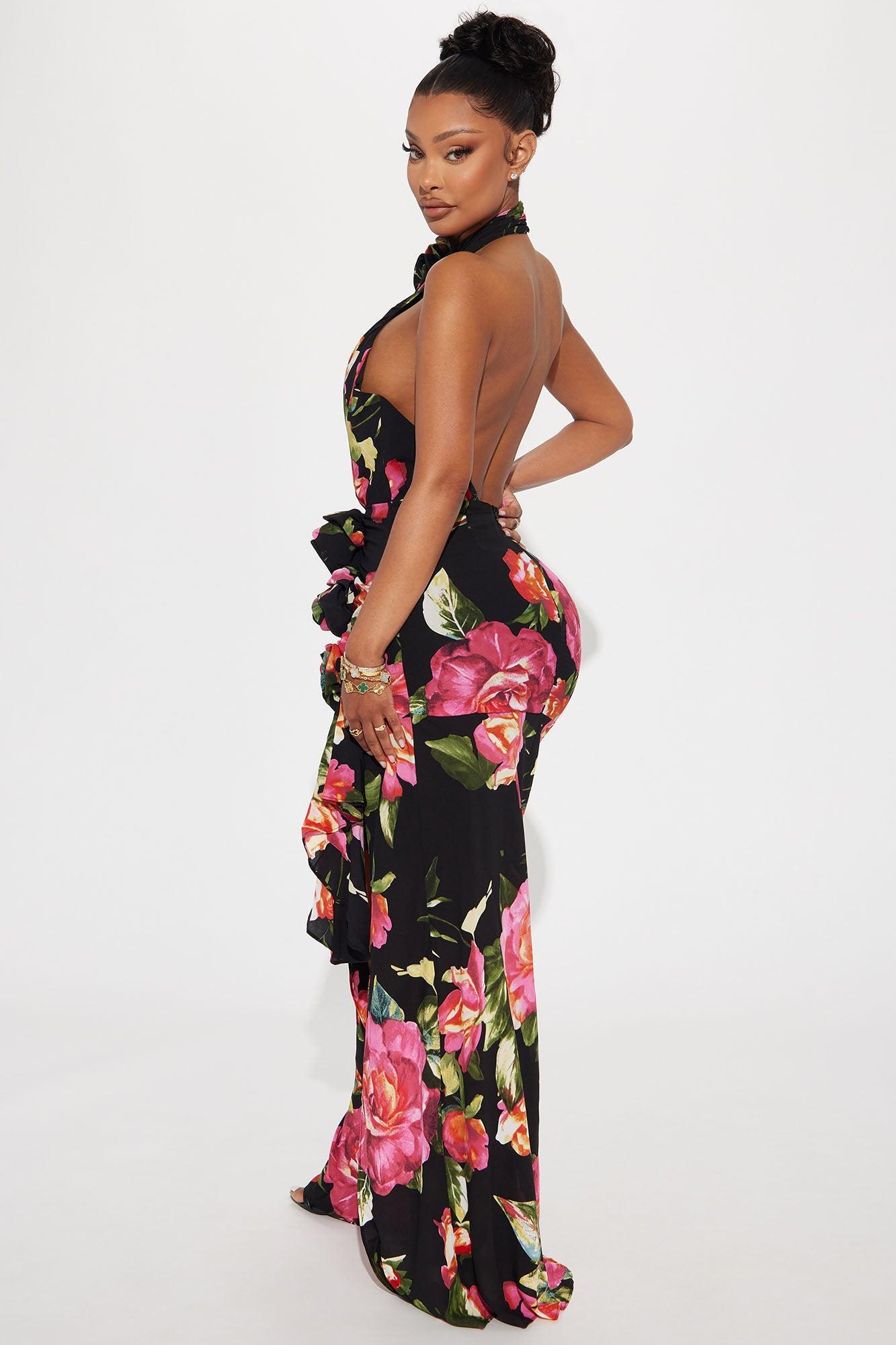 Pick Me Chiffon Maxi Dres - Black/combo Product Image