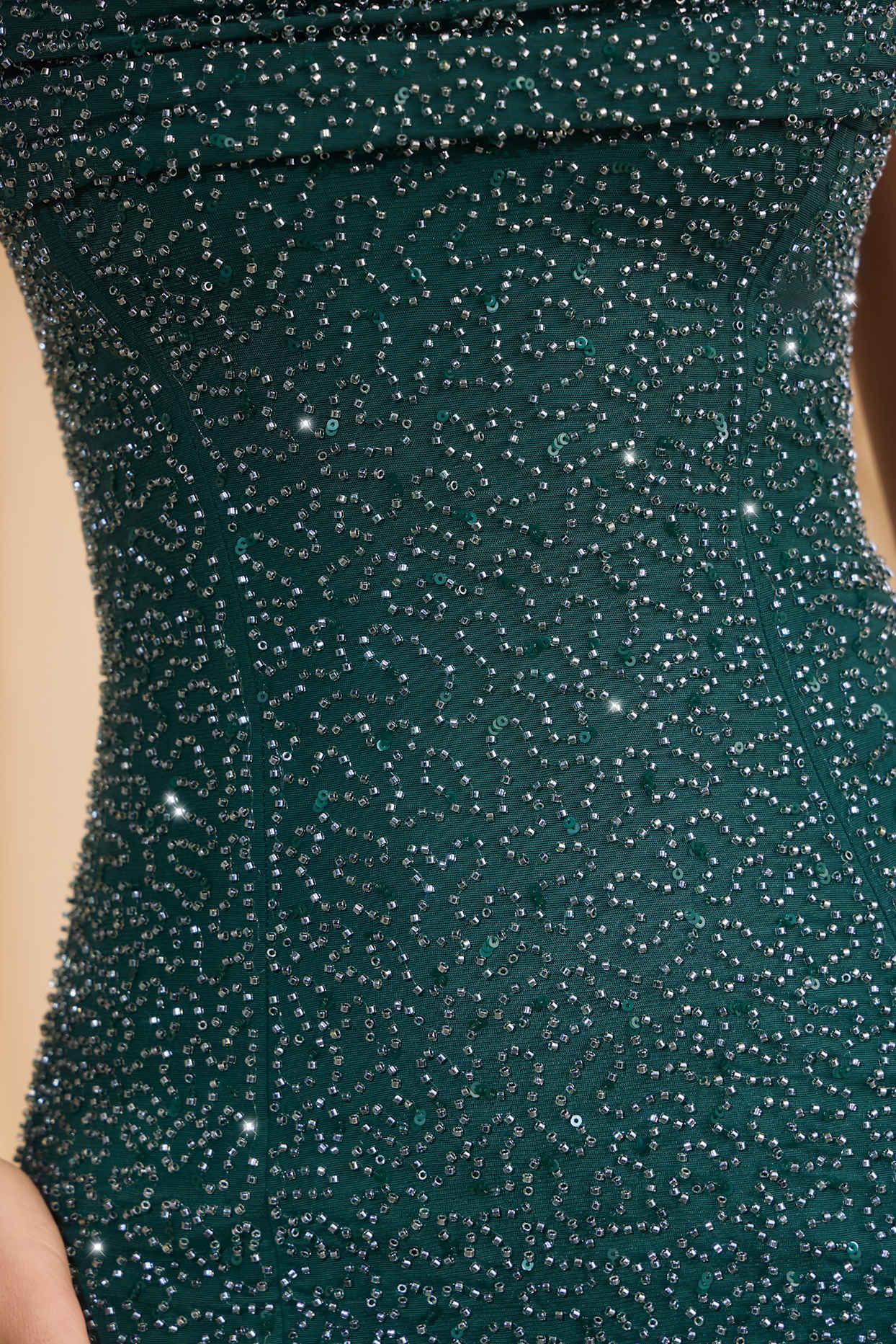 Embellished Strapless Cowl-Neck Mini Dress in Emerald Green Product Image