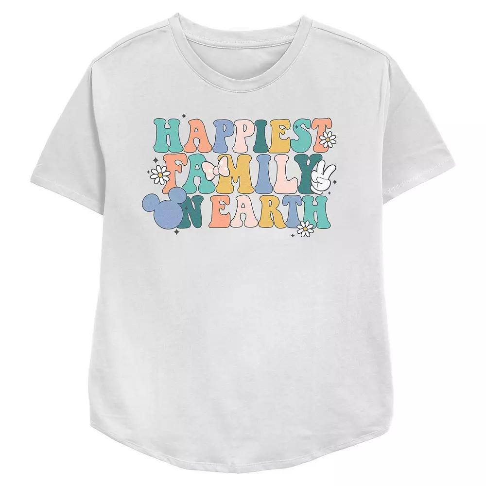 Disney's Mickey Mouse Happiest Family On Earth Women's Relaxed Fit Graphic Tee, Size: XL, White Product Image