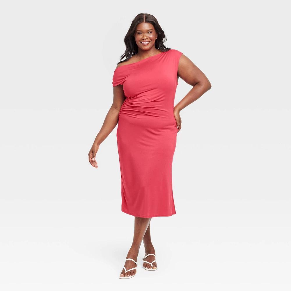 Women's Knit Midi Dress - A New Day™ 3X: Off Shoulder, Sleeveless, Pullover, A-Line, Scoop Back Product Image