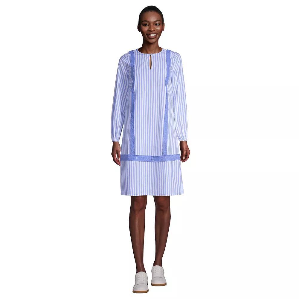 Women's Lands' End Poplin Relaxed-Fit Splitneck Dress, Size: Small, White Pink Palm Product Image