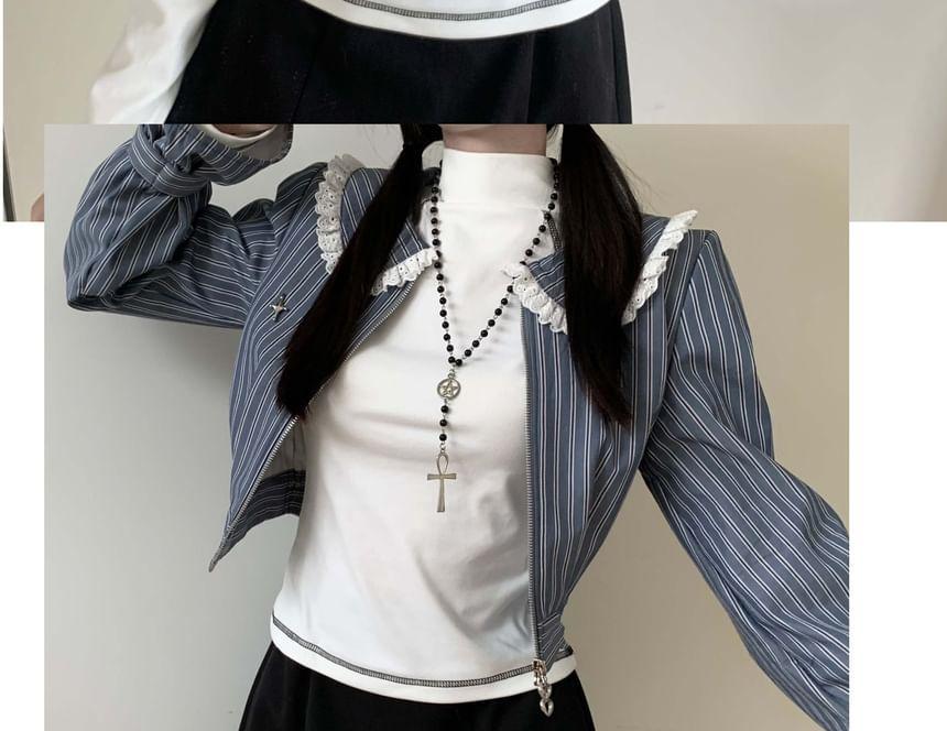 Long Sleeve Mock Neck Contrast Stitch Half Zip Top Product Image