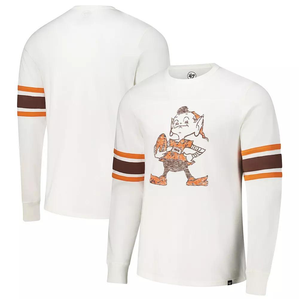 Men's '47 White Cleveland Browns Gridiron Throwback Premier Brex Long Sleeve T-Shirt, Size: 3XL Product Image