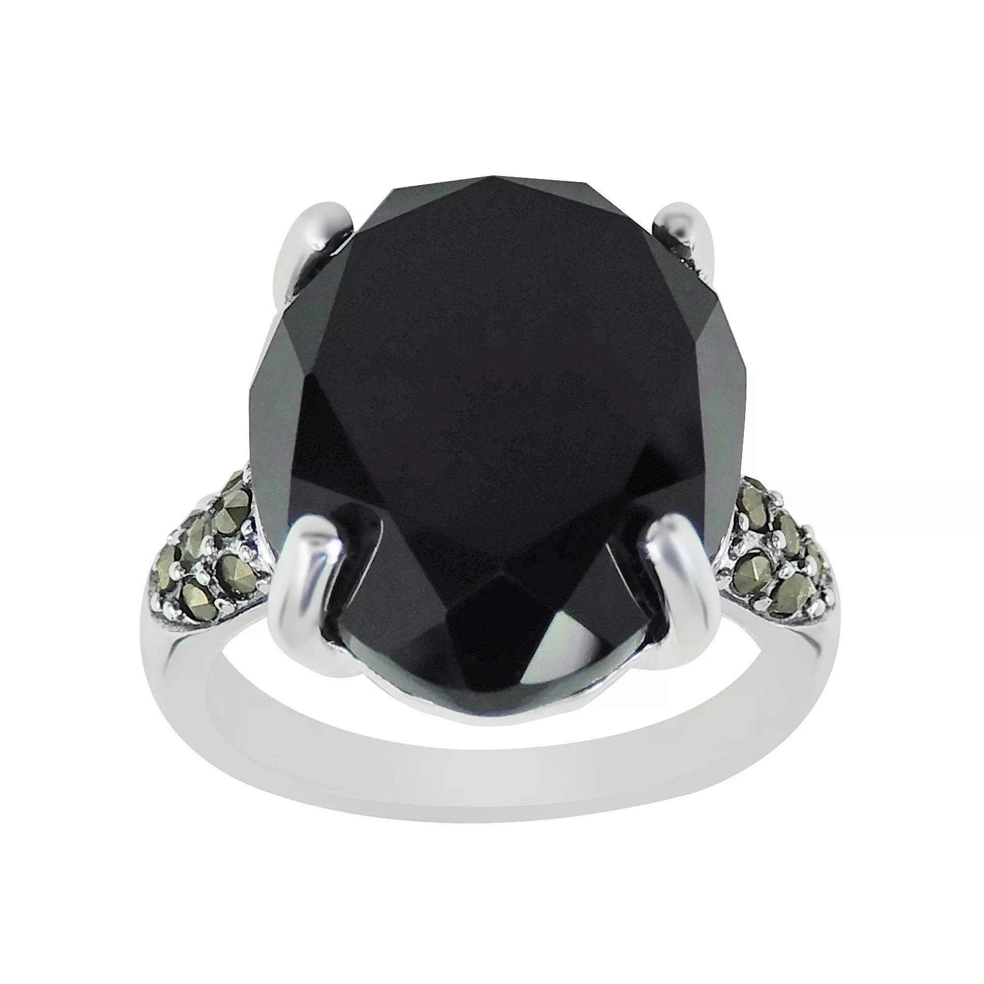 Lavish by TJM Sterling Silver Onyx & Marcasite Teardrop Pave Band Ring, Women's, Size: 8 Product Image
