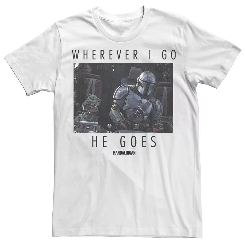 Big & Tall Star Wars: The Mandalorian The Child Wherever I Go He Goes Tee, Men's, Size: XLT, White Product Image