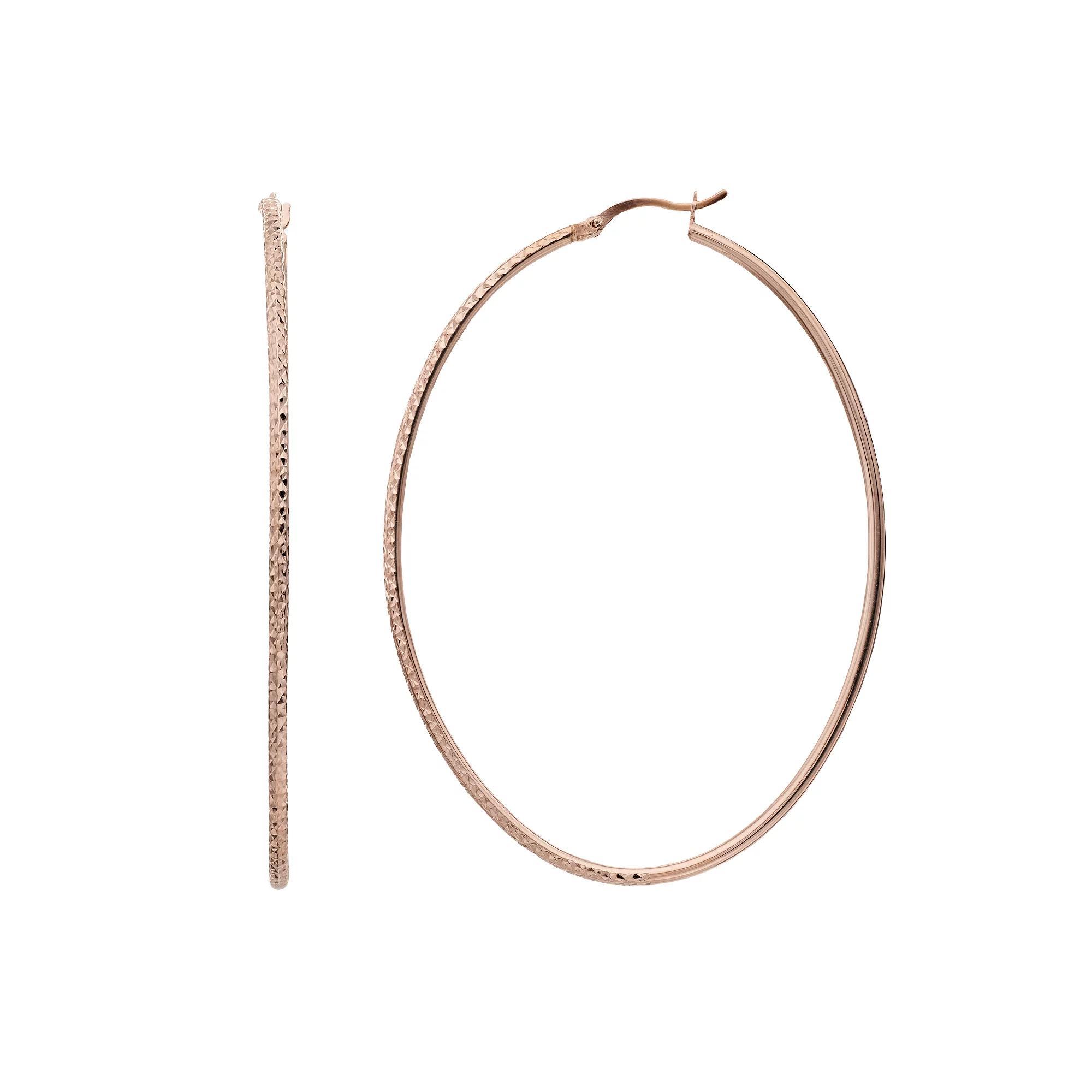 14k Rose Gold Vermeil Textured 60 mm Oval Hoop Earrings, Women's Product Image