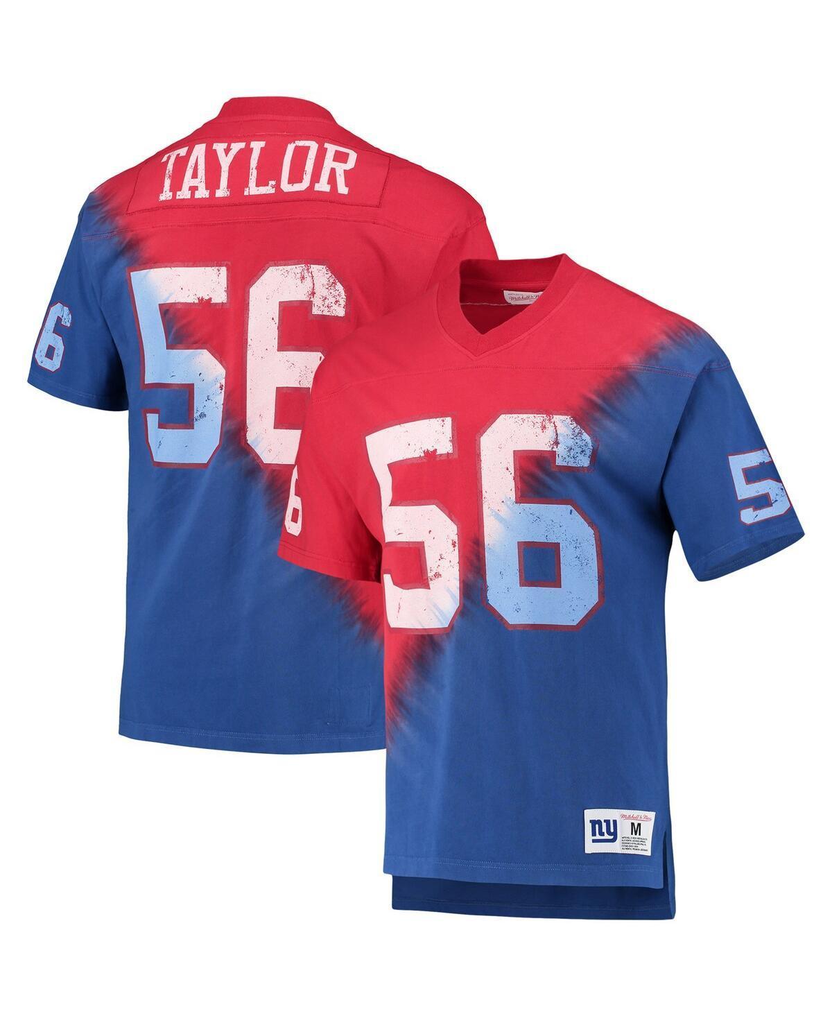 Men's Mitchell & Ness Lawrence Taylor Red/Royal New York Giants Retired Player Name & Number Diagonal Tie-Dye V-Neck T-Shirt, Size: XL Product Image