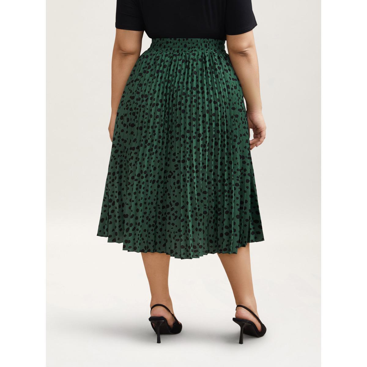 Plus Size Dot Print Pleated Midi Skirt Women Emerald Elegant Contrast Bodycon No stretch Everyday Skirts BloomChic 28/5X Product Image