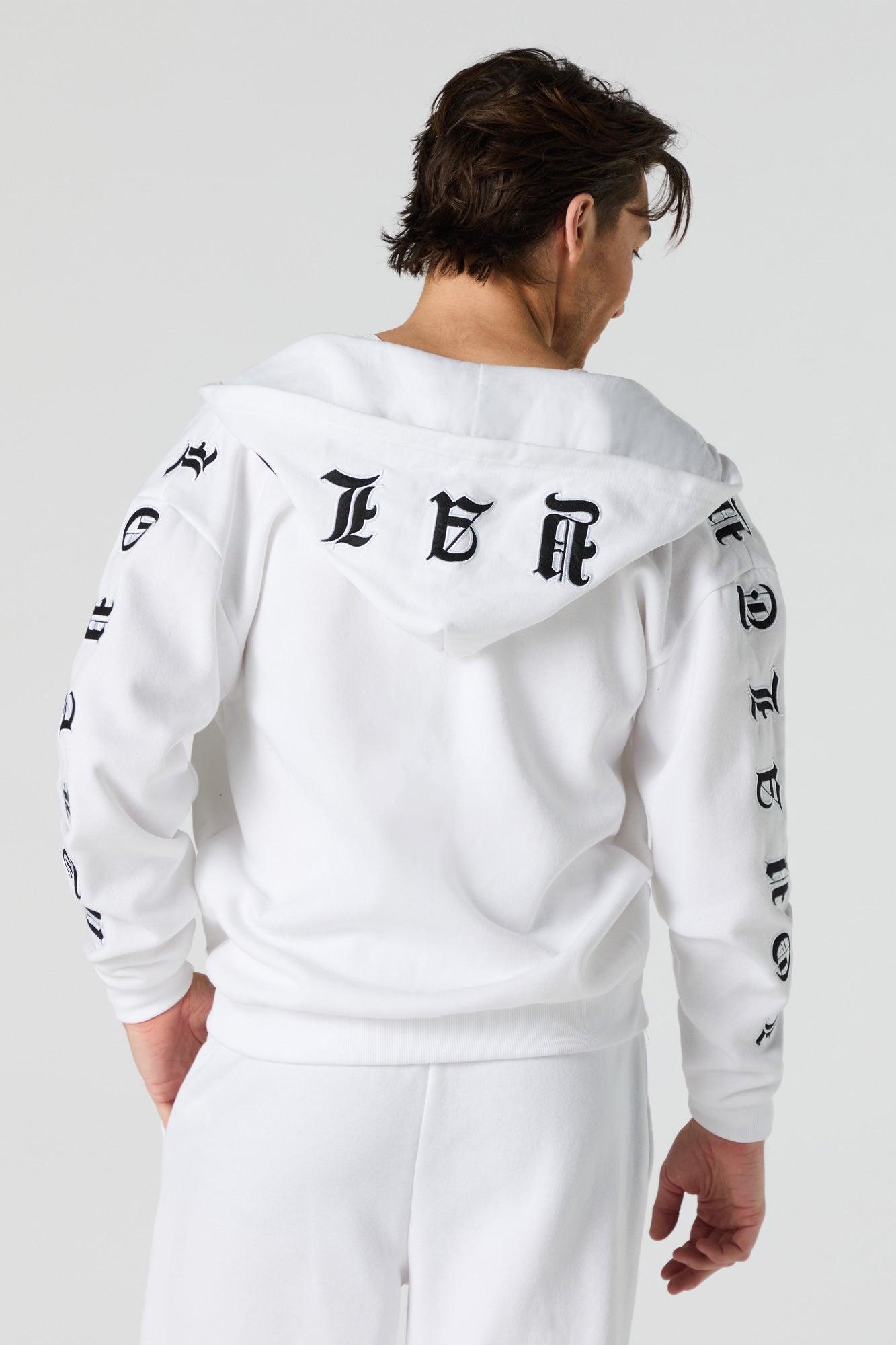 Gothic Embroidered Fleece Zip-Up Hoodie Male Product Image