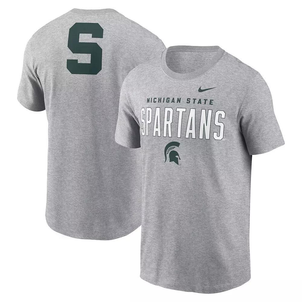 Men's Nike Heather Gray Michigan State Spartans Campus 2-Hit Primary Mascot T-Shirt, Size: Large, Grey Product Image