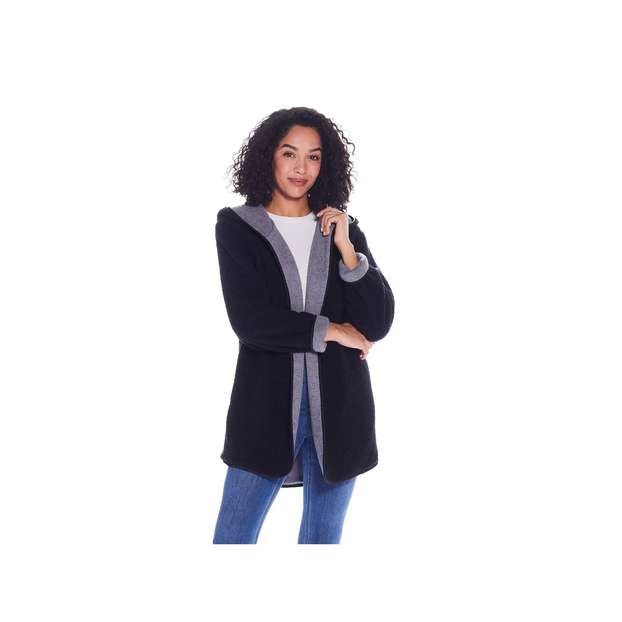 Women's Weathercast Open-Front Reversible Jacket, Size: Medium, Grey Black Product Image