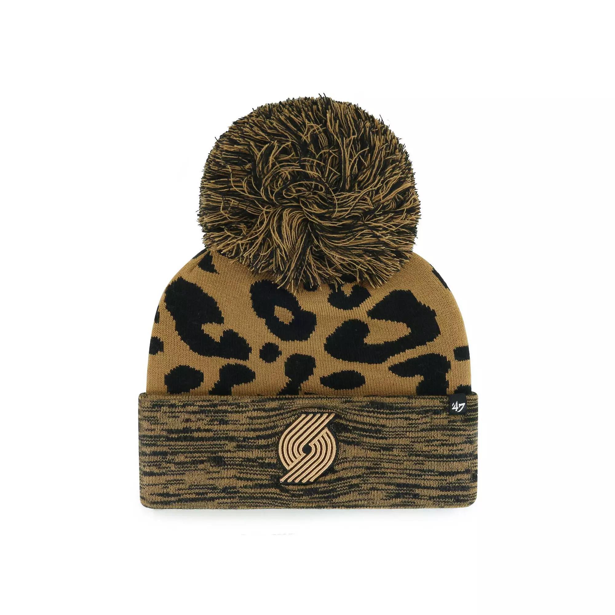 Womens 47 Leopard Brooklyn Nets Rosette Cuffed Knit Hat with Pom Product Image