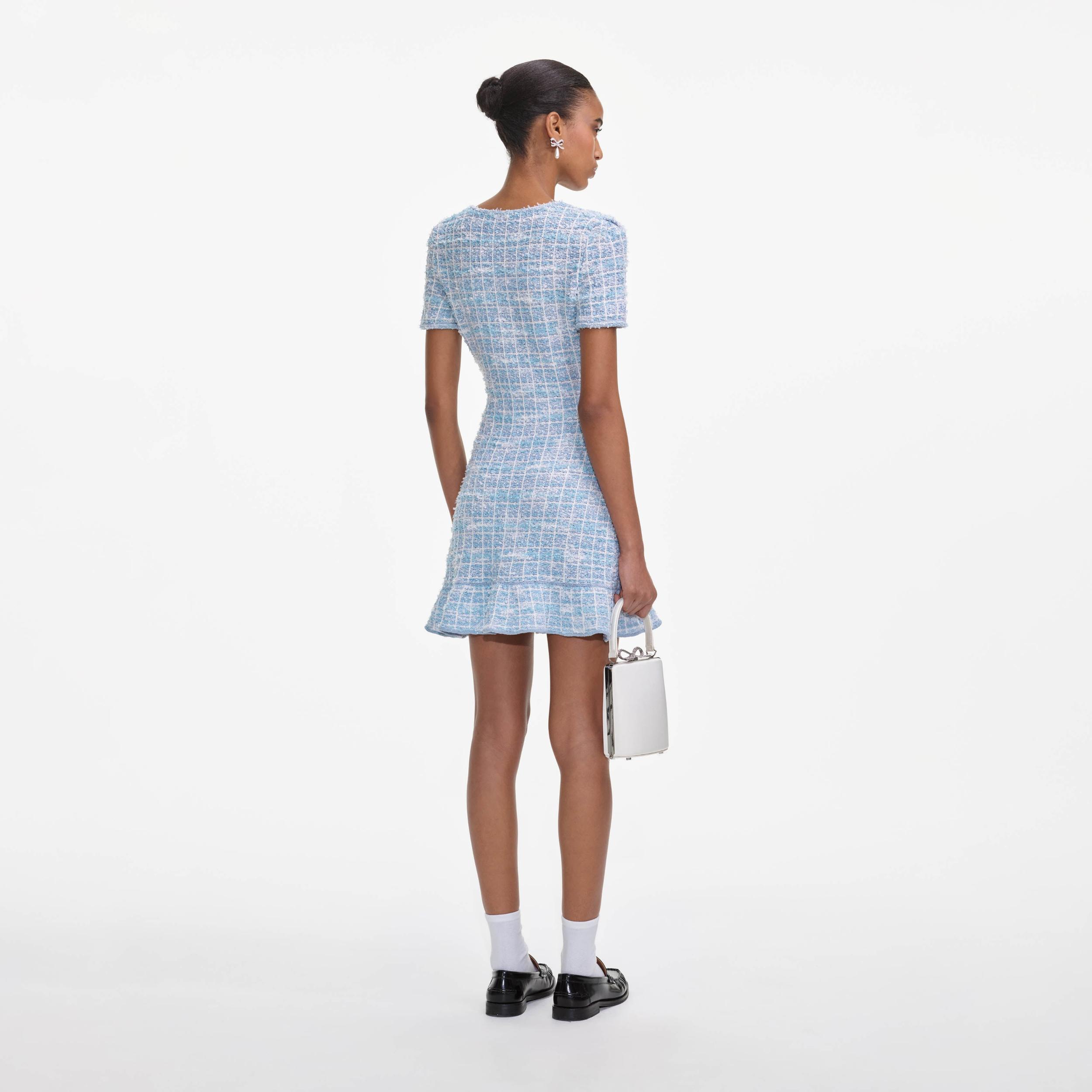 Blue Check Knit Mini Dress Product Image