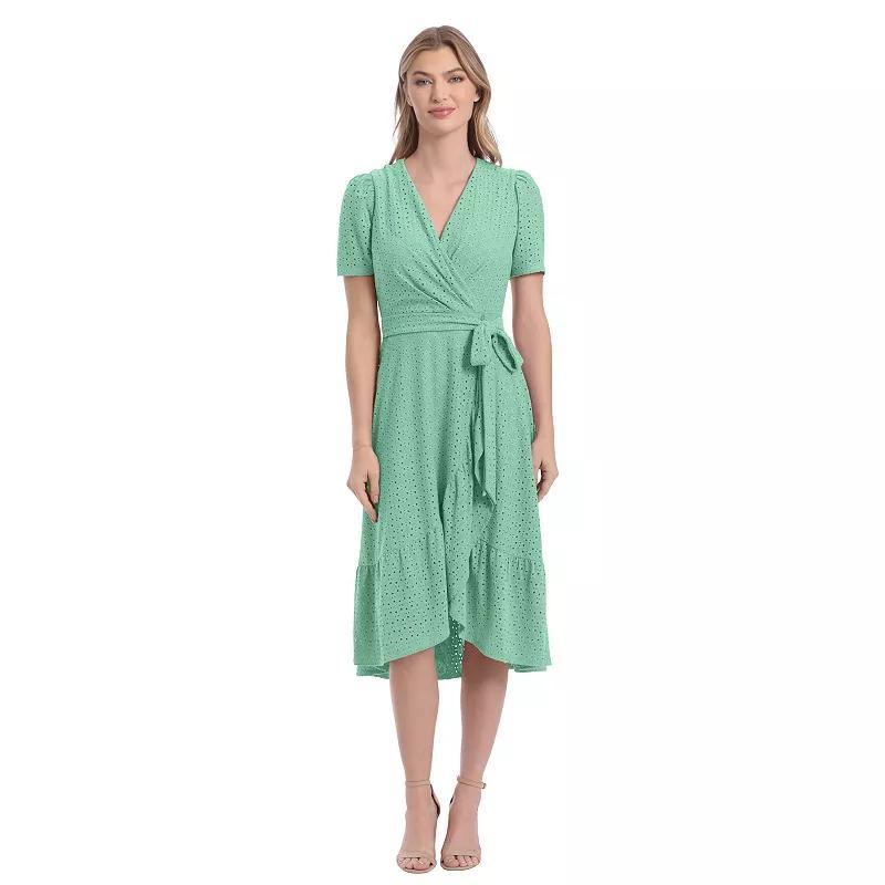 Women's London Times Eyelet Ruffled Wrap Dress, Size: 16, Purple Product Image