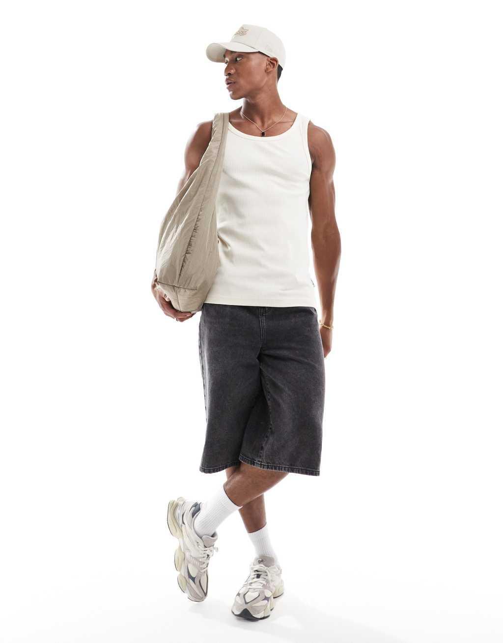 ONLY & SONS ribbed tank top in cream Product Image