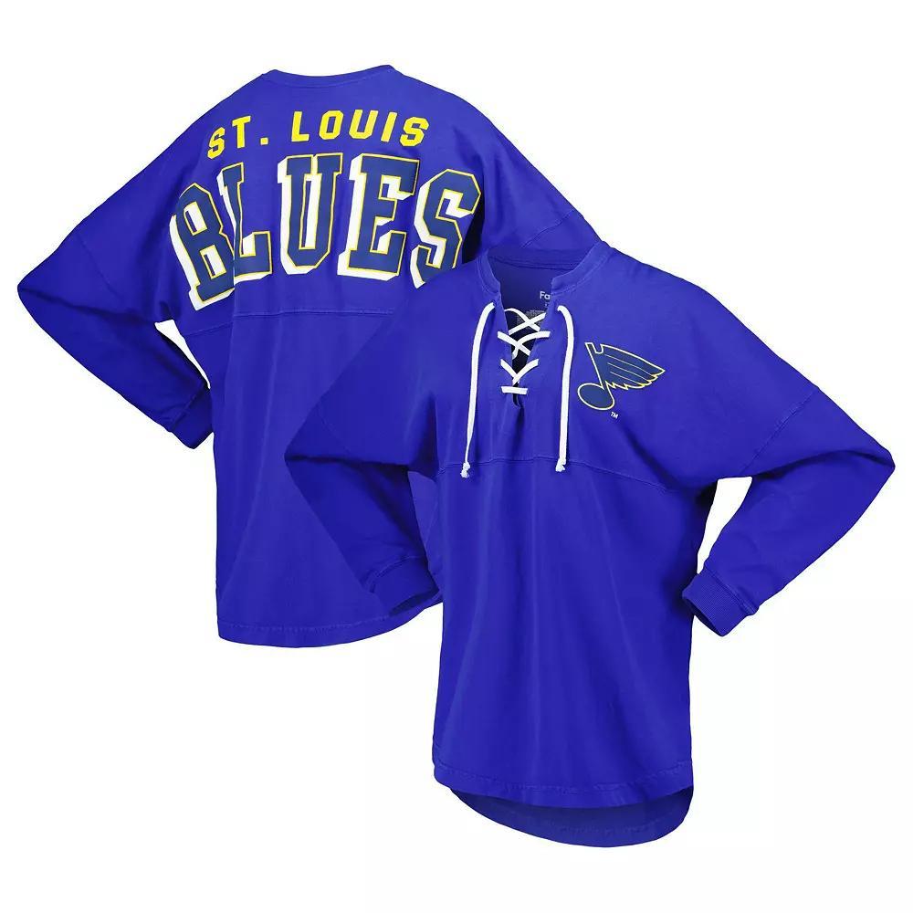 Women's Fanatics Branded Blue St. Louis Blues Spirit Lace-Up V-Neck Long Sleeve Jersey T-Shirt, Size: Small Product Image