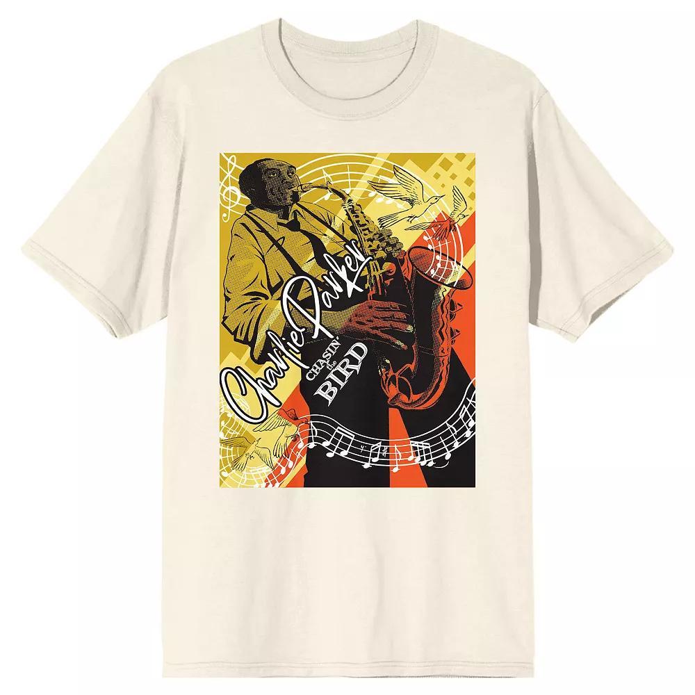 Men's Charlie Parker Playing Sax Chasin' The Bird Jazz Graphic Tee, Size: XXL, Beige Product Image