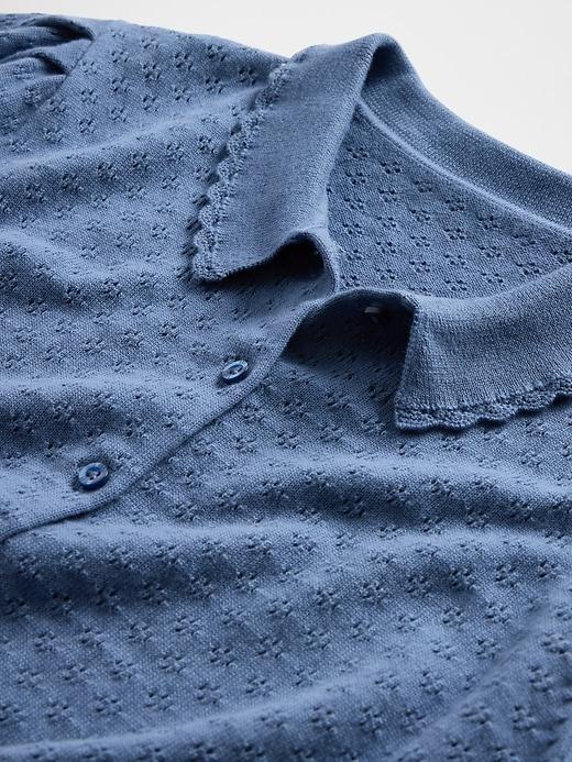 100% Cotton Cropped Pointelle Cardigan Product Image