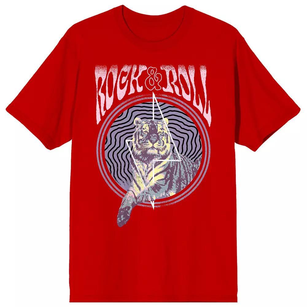 Men's Vintage-Style Rock & Roll Graphic Tee, Size: Large, Red Product Image