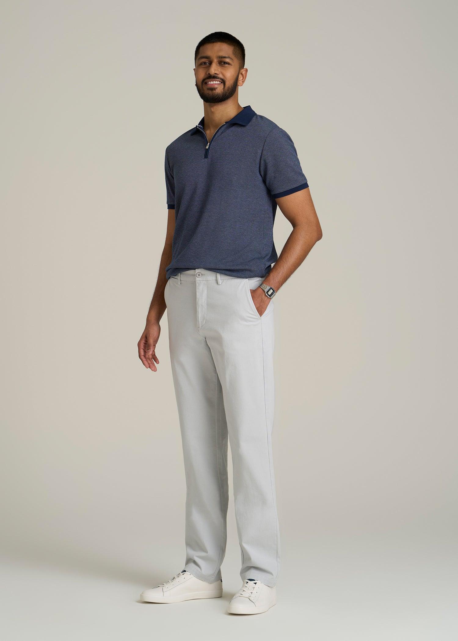 4 Way Stretch Commuter TAPERED Chino Pants for Tall Men in Silver Drop Product Image